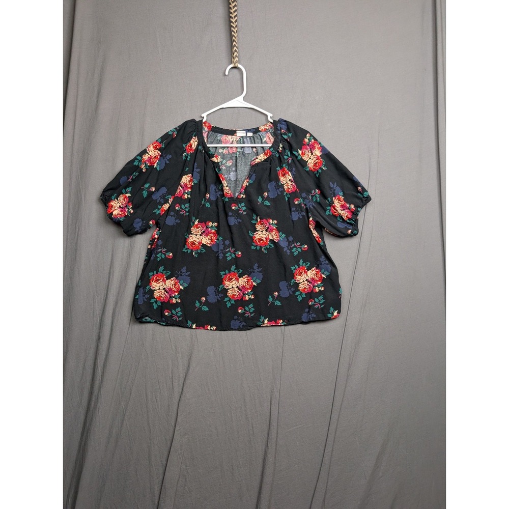 Gap Floral Puff-Sleeve Top Elbow Length Sleeve Size Large